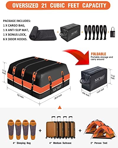 Soft-Shell Waterproof Rooftop Cargo Carrier, 21 Cubic Feet, with Straps and Storage Bag I12135