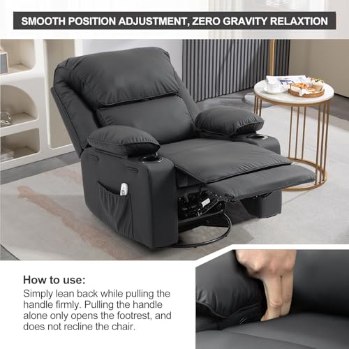 Massage Recliner Chair with Heat, Swivel Rocking, Cup Holders L468