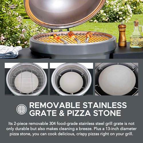 Charcoal Kamado Grill with Pizza Stone and Wheels Y970299