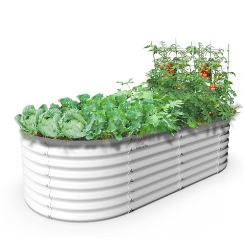 Galvanized Raised Garden Bed Oval Metal Planter Box for Vegetables Flowers U63502