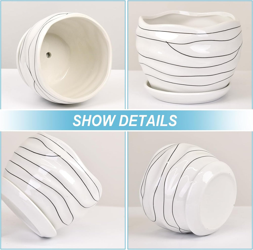White Ceramic Planter Set, 3 Sizes, Indoor and Outdoor Use X42488
