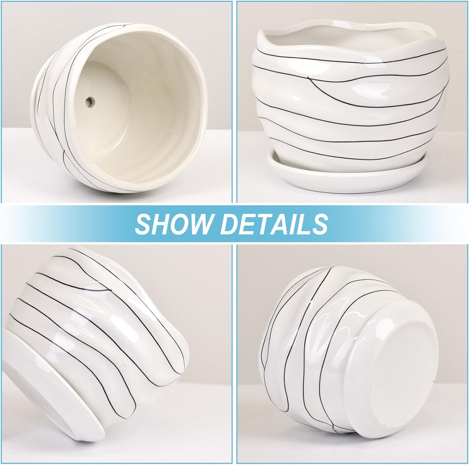 White Ceramic Planter Set, 3 Sizes, Indoor and Outdoor Use X42488