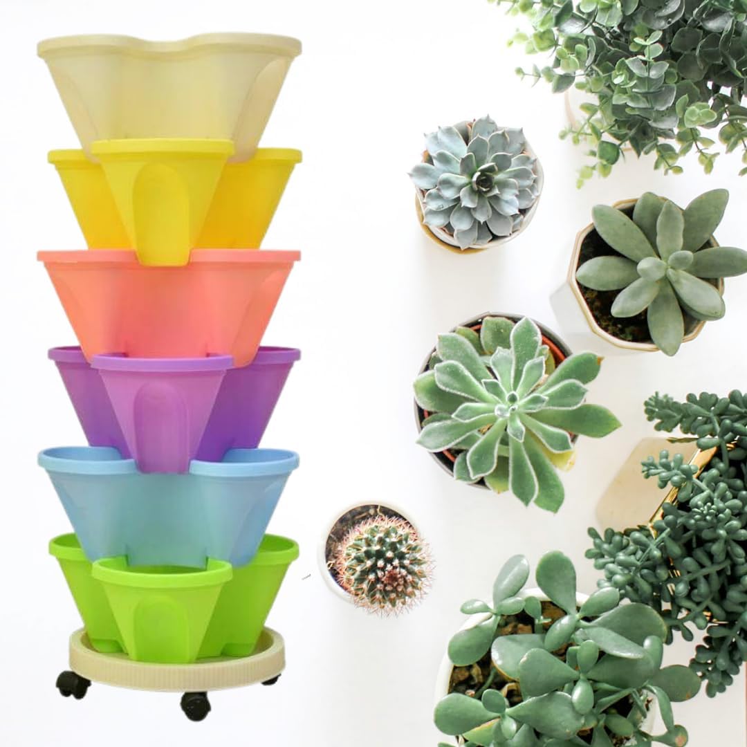 Vertical Garden with Wheels and Plant Labels - Stackable Planter 3 Pots M125