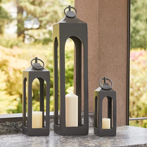 Large Black Metal Lantern with Glass Panels for Indoor Outdoor Decor B6008