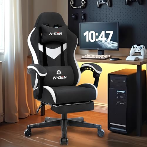 Gaming Chair with Footrest Lumbar Support High Back Recliner Ergonomic Leather L124