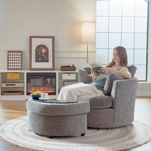 Round Swivel Barrel Chair with Ottoman for Living Room Bedroom G375183