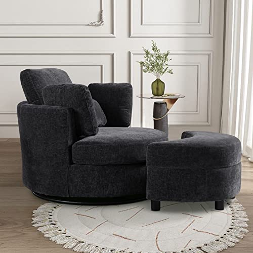 Round Swivel Barrel Chair with Ottoman for Living Room Bedroom G375183