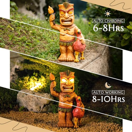 Solar Powered Tiki Statue Garden Decoration with Light F336