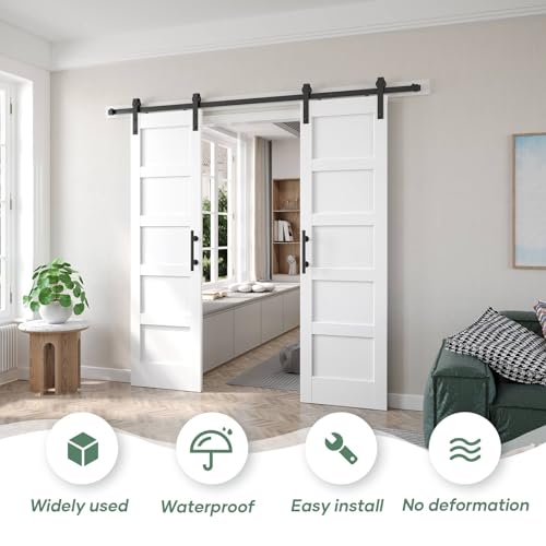 Double 21x84in White Barn Door with 7FT Sliding Hardware Kit, MDF, PVC Surface, DIY Assembly R60322