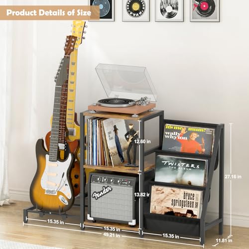 Record Player Stand with Guitar and Vinyl Storage J9238