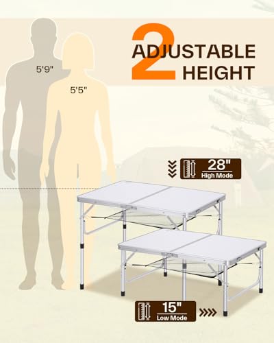 Adjustable Height Small Folding Camping Table with Mesh Layer B206