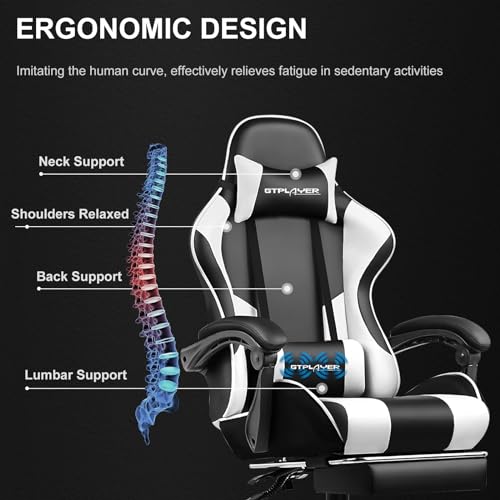 Gaming Chair with Footrest and Lumbar Support, Height Adjustable, Blue Y9034