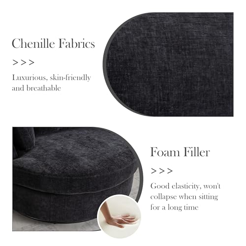 Oversized Swivel Barrel Chair with Ottoman, Chenille, Beige M813
