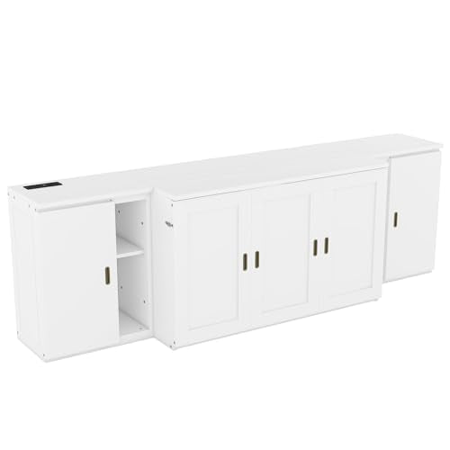Murphy Bed Chest with Shelves and USB Ports, Foldable Wood Frame Y56482