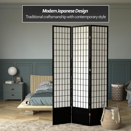 7 ft. Tall Window Pane Shoji Screen Room Divider, 3 Panels, White S15216
