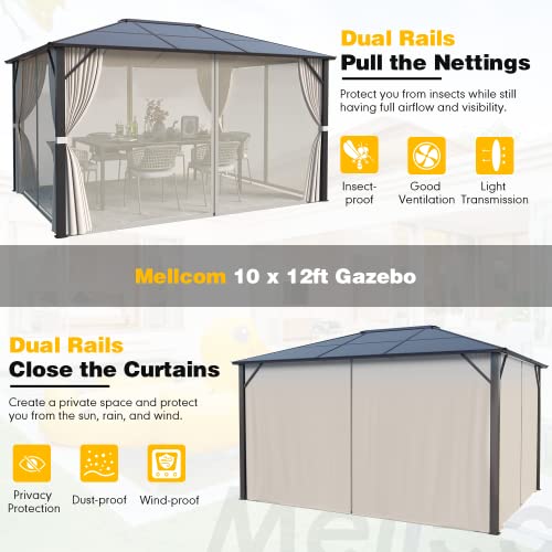 10x13 Hardtop Gazebo with Polycarbonate Double Roof, Aluminum Frame, Curtains and Netting S2701