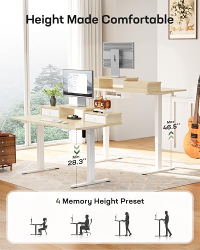 Electric Standing Desk with Drawers, Height Adjustable, Black C6615