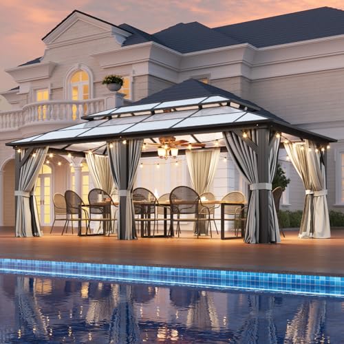 12x16 Hardtop Gazebo with Netting and Curtains for Patio K27275