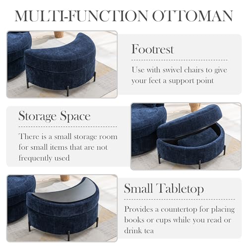 Oversized Swivel Barrel Chair with Ottoman, Chenille, Beige M813