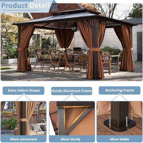 12x14 ft Hardtop Gazebo with Aluminum Frame, Curtains and Netting O271
