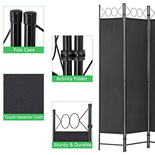 4 Panel Room Divider 6FT Steel Frame Folding Privacy Screen G872592