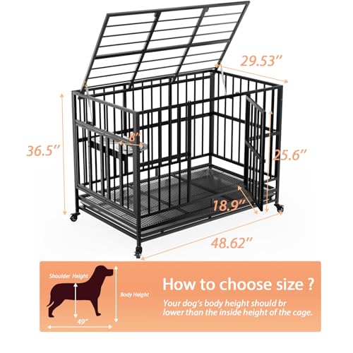 48" Heavy-Duty Dog Crate with Wheels, Air-Lift Top, Dual Adjustable Bowls V62929