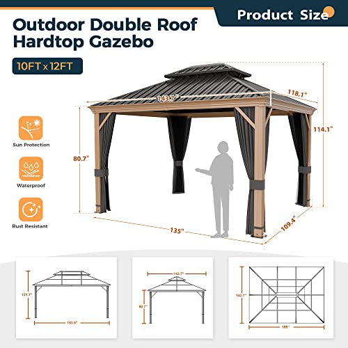 10 x 12 ft Hardtop Gazebo with Galvanized Steel Double Roof, Netting and Curtains X356