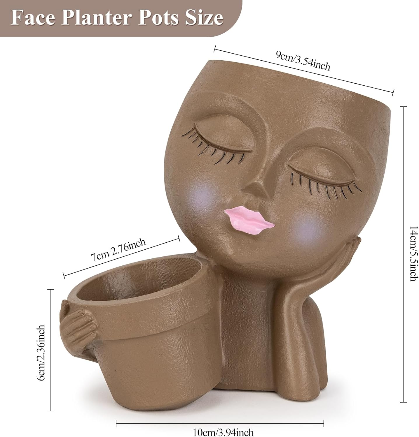 Face Planter Pot with Drainage Hole for Indoor Outdoor Plants W330