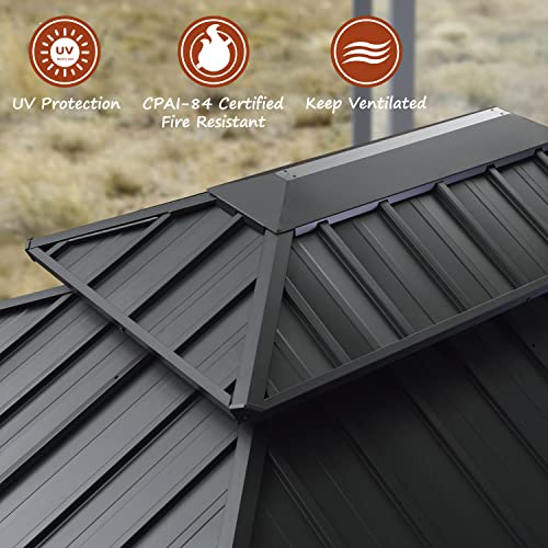 10' x 14' Permanent Hardtop Gazebo with Galvanized Steel Double Roof, Curtains and Netting Included M871