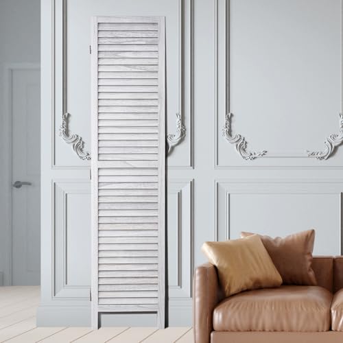 4 Panel Folding Wood Room Divider, 66.9 Inch Tall Privacy Screen I263