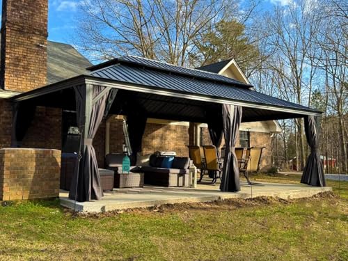 10' x 14' Permanent Hardtop Gazebo with Galvanized Steel Double Roof, Curtains and Netting Included M871