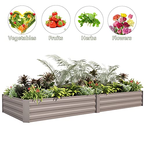 Galvanized Raised Garden Bed, Steel Planter Box for Vegetables, 8x2x1FT H90393