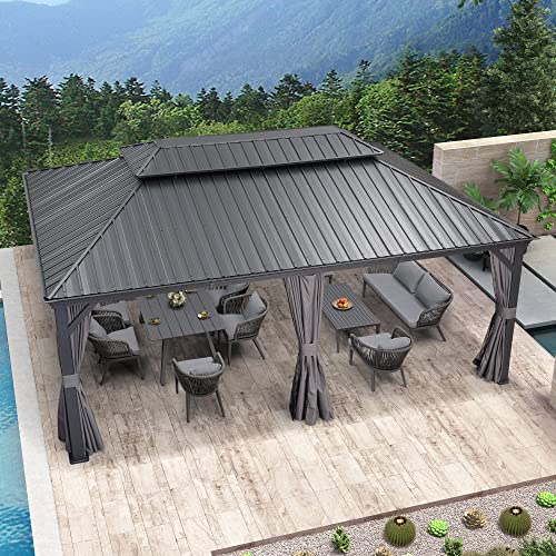 10' x 14' Permanent Hardtop Gazebo with Galvanized Steel Double Roof, Curtains and Netting Included M871