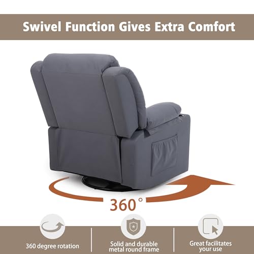 Swivel Recliner Chair with Massage and Heat, Fabric Upholstery, Lime Gray Y550941