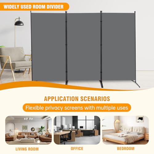 Room Divider Screen 3 Panel Folding Partition with Metal Frame, Grey N348