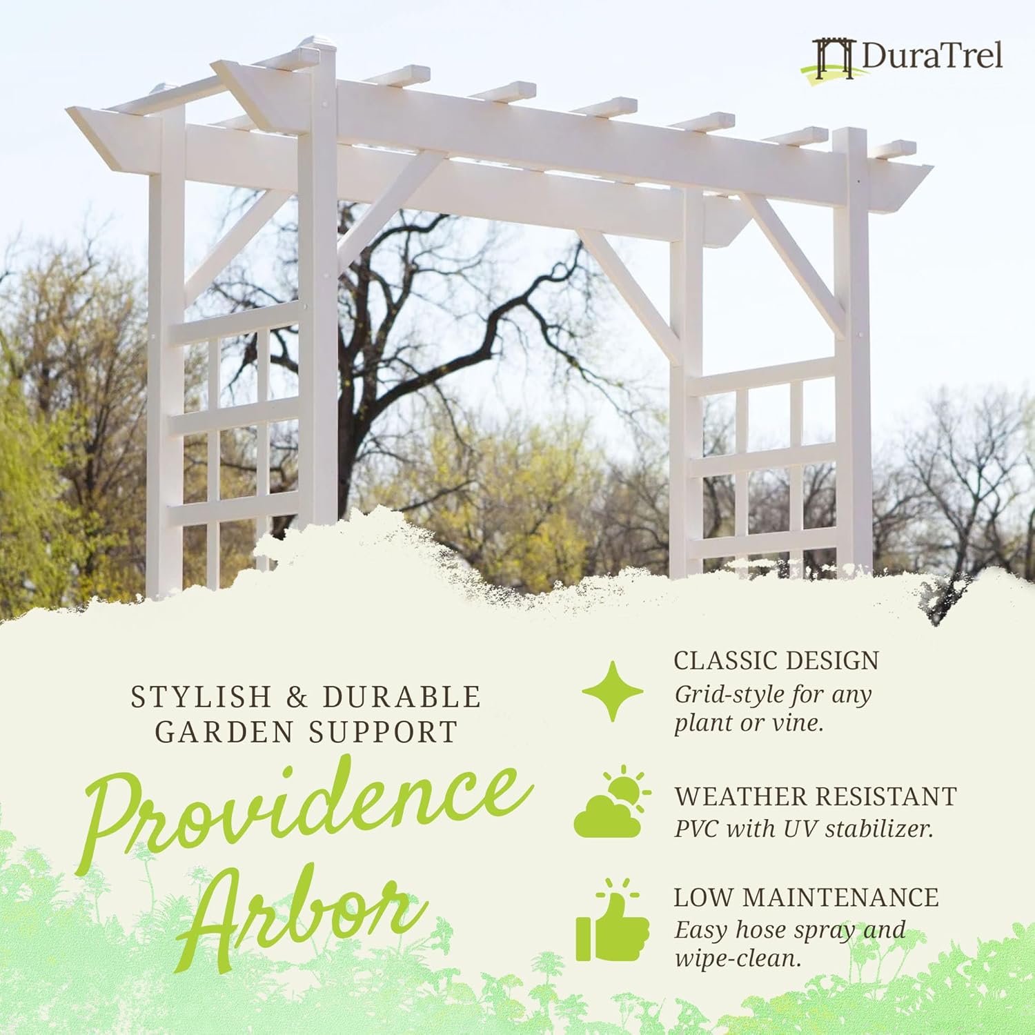 PVC Patio Garden Arch with Lattice Trellis for Climbing Plants, White C7329