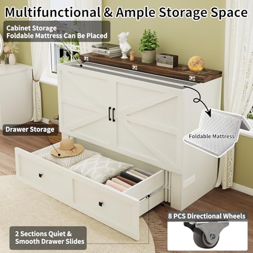 Queen Size Murphy Bed with Charging Station and Storage Drawer R1098