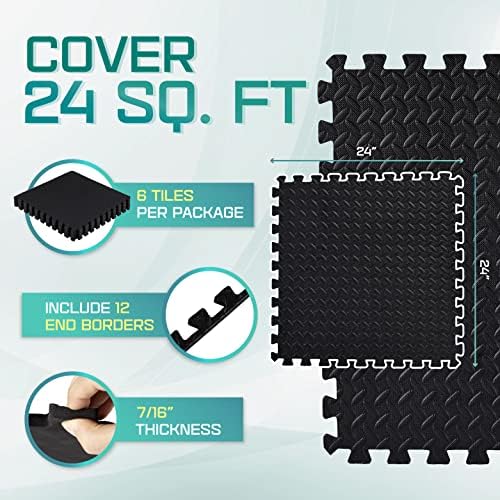 Puzzle Exercise Mat for Home Gym, EVA Interlocking Foam Floor Tiles with Border O344855