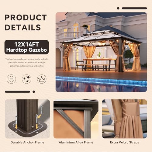 12x16 Hardtop Gazebo with Netting and Curtains for Patio K27275