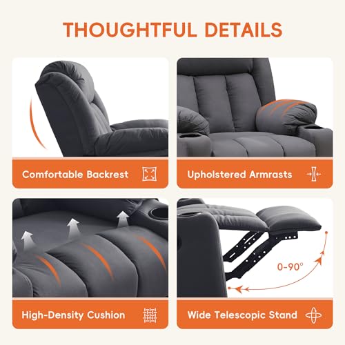 Swivel Recliner Chair with Massage and Heat, Fabric Upholstery, Lime Gray Y550941