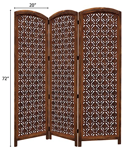 4 Panel Folding Wood Room Divider, Antique Brown, 72 x 80 P209