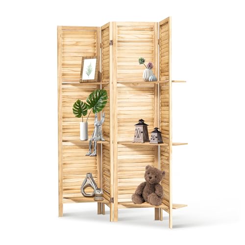 6 Panel Wooden Room Divider with Shelves P850285
