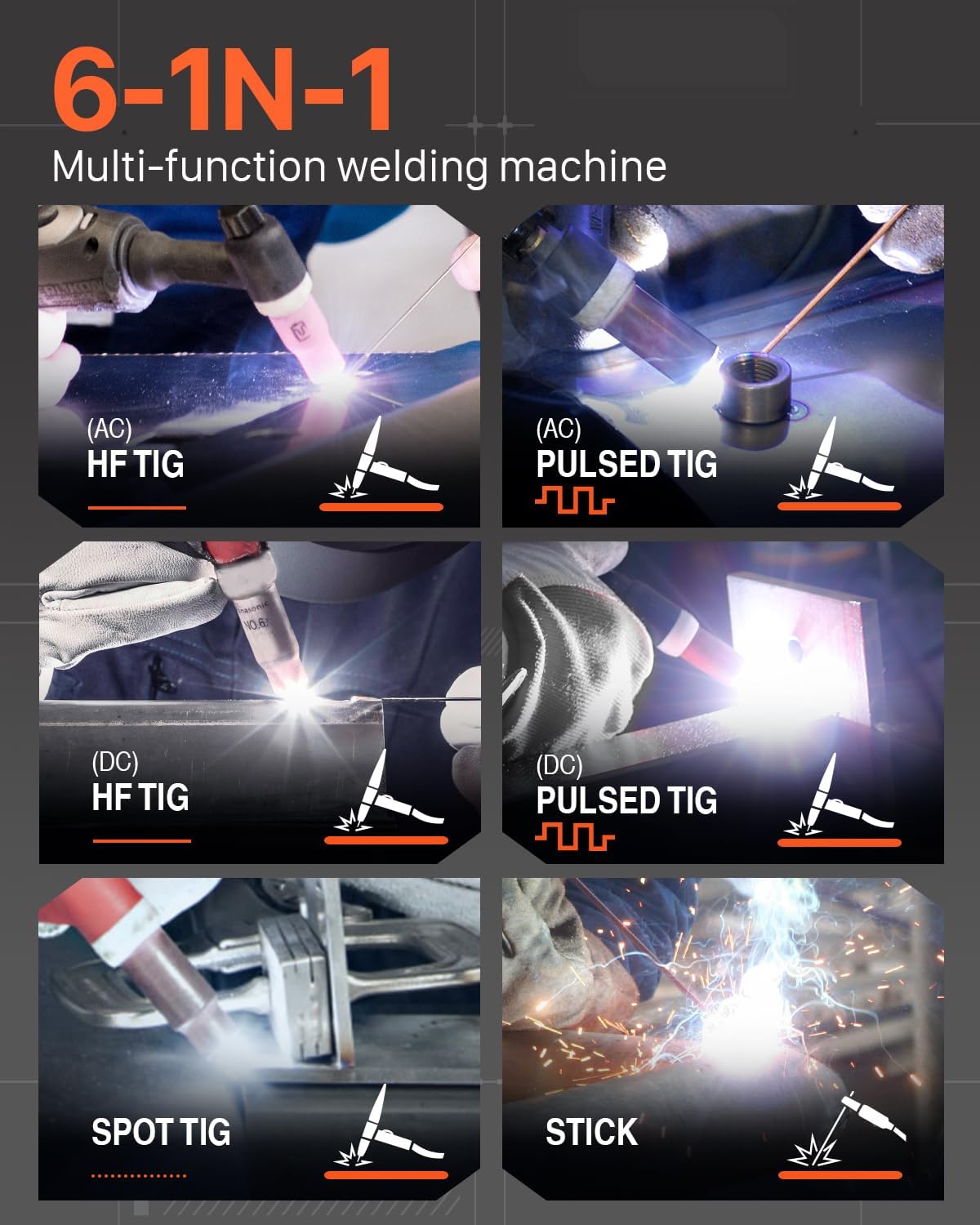 200Amp AC/DC TIG Welder with Pulse, 4 in 1 Multiprocess, Dual Voltage 110V/220V V834156