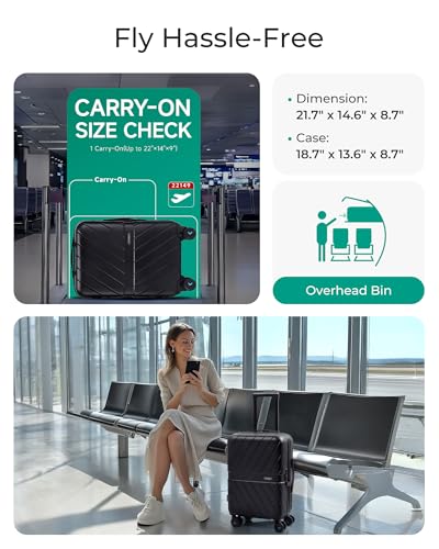 Carry On Luggage 22x14x9 with TSA Lock, Hardside Spinner Suitcase 20 Inch J7440