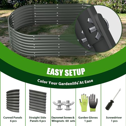 Galvanized Raised Garden Bed Oval Metal Planter Box for Vegetables Flowers U63502