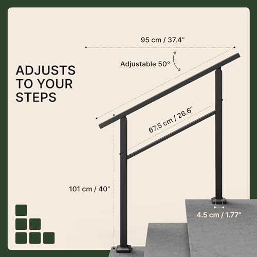 Outdoor Step Handrail for 3 Steps, Black Stair Railing Kit O386