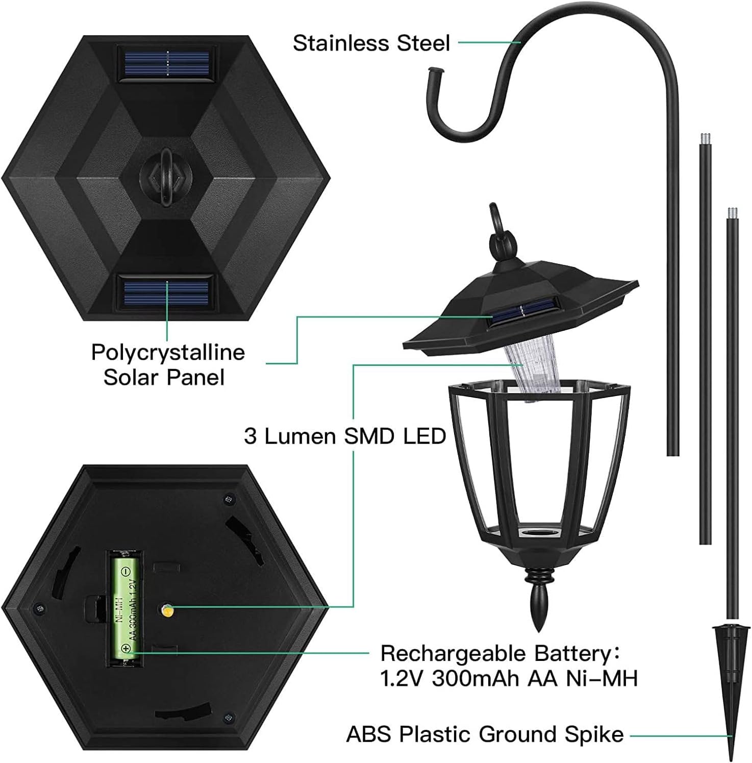 Solar Shepherd Hook with Hanging Lantern for Garden Path N7148