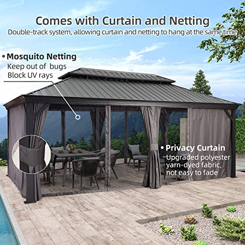 10' x 14' Permanent Hardtop Gazebo with Galvanized Steel Double Roof, Curtains and Netting Included M871