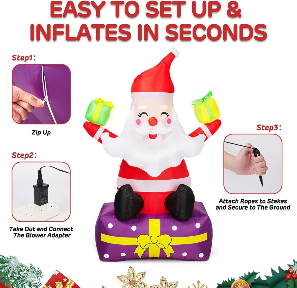 6ft Christmas Inflatables Santa Claus with Gift Boxes for Yard Lawn Garden W67925