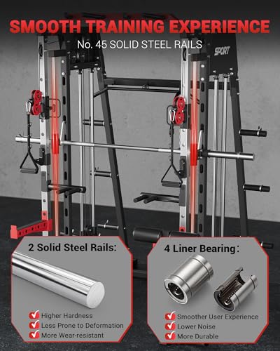Smith Machine Home Gym All in One Squat Rack Power Cage with Cable Systems E5406